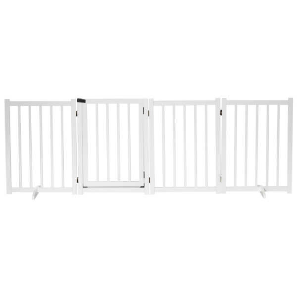 PawHut Barreira para Cães Dobrável Barreira para Cães Pequenos e Médios de 4 Painéis com Porta para Escadas e Corredores 237,5x36x80 cm Branco - Image 5