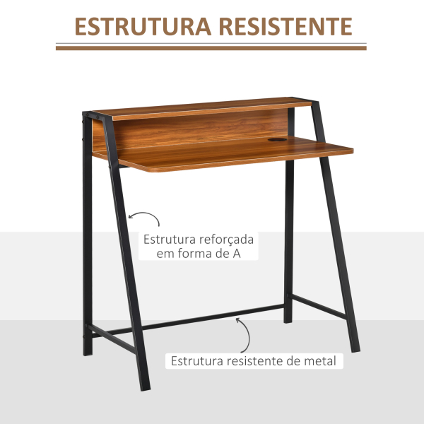HOMCOM Secretária Mesa de Computador 84x45x85cm com Bancada de Madeira e Pés de Metal Estilo Moderno para Escritório Estúdio Dormitório Carga Máxima 20kg Nogueira e Preto - Image 5
