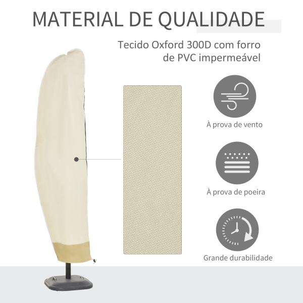Outsunny Capa Protetora de Chapéu de Sol Ø56x220 cm Capa para Chapéu de Sol Resistente para Jardim com  Zíper Tecido Oxford Bege - Image 4