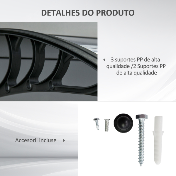 Outsunny Marquise para Portas e Janelas 196x75x23 cm Marquise de Proteção contra Sol e Chuva com Cobertura de Policarbonato Preto - Image 5