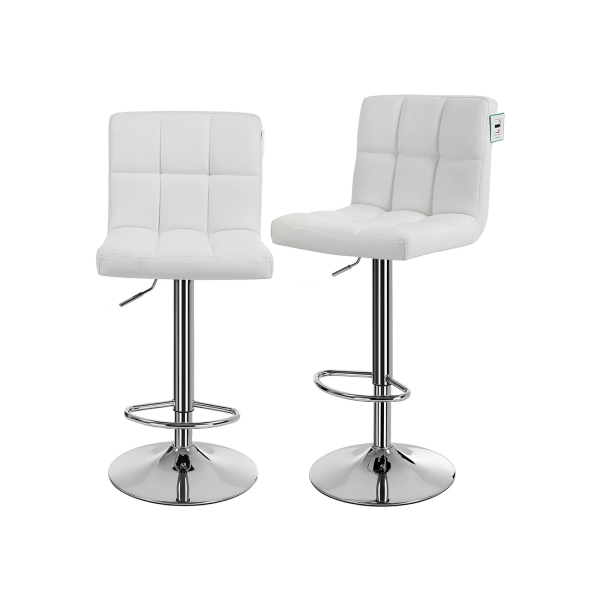 Conjunto de 2 bancos de bar ou cozinha SONGMICS em couro sintético, ajustáveis ​​e giratórios 360°, com encosto e apoio para os pés, estrutura de aço cromado, branco LJB64W - Image 2