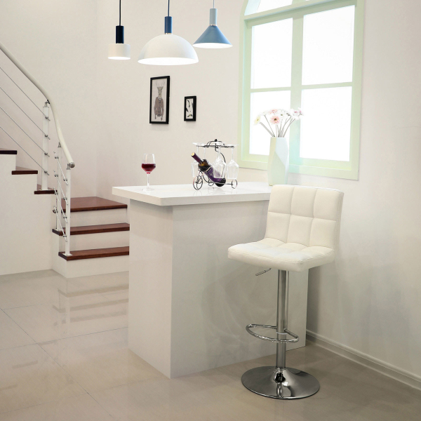 Conjunto de 2 bancos de bar ou cozinha SONGMICS em couro sintético, ajustáveis ​​e giratórios 360°, com encosto e apoio para os pés, estrutura de aço cromado, branco LJB64W - Image 3