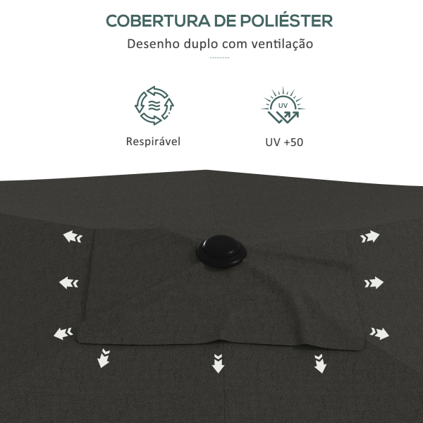 Outsunny Chapéu de Sol de Jardim 300x200x248 cm Proteção UV50+ Inclinável com Teto de Ventilação e Manivela para Terraço Cinza Escuro - Image 7
