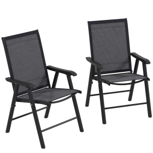Outsunny Conjunto de 2 Cadeiras Dobráveis para Exterior Cadeiras para Jardim com Textilene e Metal  58x64x94 cm Cinza Escuro