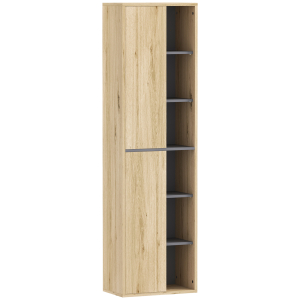 HOMCOM Coluna Casa de Banho de Parede Armário Alto Casa de Banho com Compartimentos Abertos e 2 Portas  40x24x141,5 cm Madeira