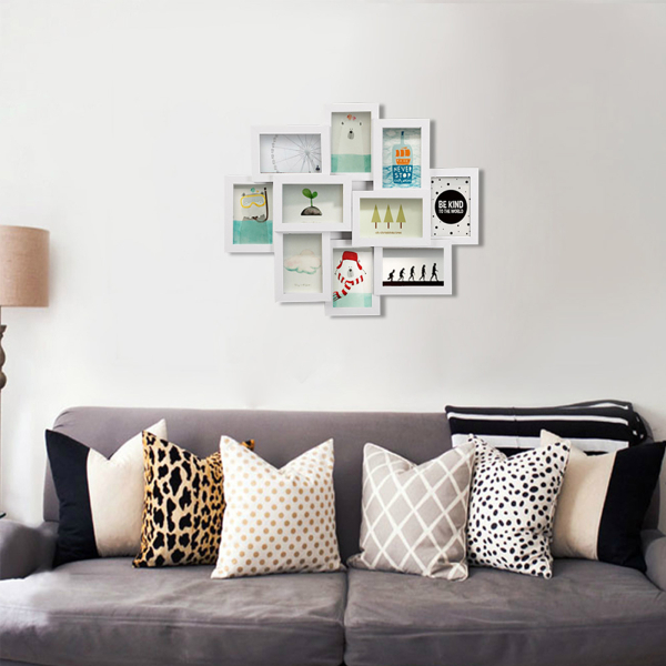 Moldura para colagem de fotos SONGMICS para 10 fotos de 4" x 6" (10 x 15 cm), MDF para exibição de galeria de fotos montada na parede, montagem necessária, branco RPF20WT - Image 3