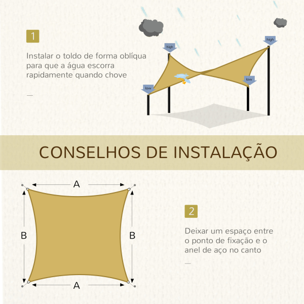 Outsunny Vela de Sombra Retangular 4x6 m Toldo Vela de HDPE com Anéis de Aço Inoxidável e Cordas para Jardim Pátio Bege - Image 7