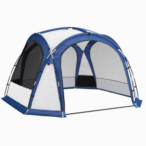 Outsunny Abrigo de Campismo para 4-5 Pessoas com 4 Telas Mosquiteiras 2 Painéis e Bolsa de Transporte  350x350x230 cm Branco e Azul