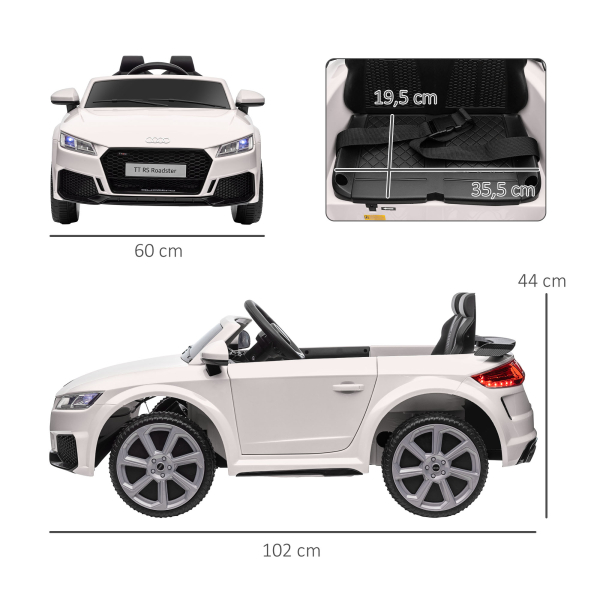 HOMCOM Carro Elétrico Audi TT para Crianças acima de 3 Anos com Controlo Remoto Música e Luzes Bateria 12V 102x60x44 cm Branco - Image 3