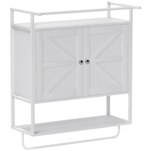 HOMCOM Armário de Parede para Casa de Banho Multiusos com 2 Portas Prateleira e Barra para Toalhas 63x34x75 cm Branco