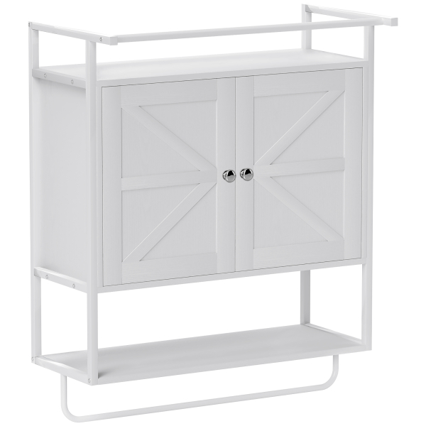 HOMCOM Armário de Parede para Casa de Banho Multiusos com 2 Portas Prateleira e Barra para Toalhas 63x34x75 cm Branco