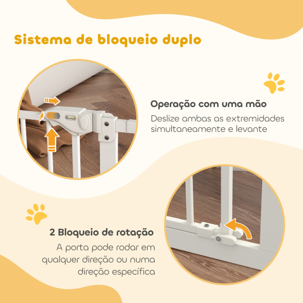 PawHut Barreira de Segurança Extensível para Portas e Escadas com Fechamento Automático e Sistema de Duplo Bloqueio 74-147,5x76,2 cm Branco - Image 6