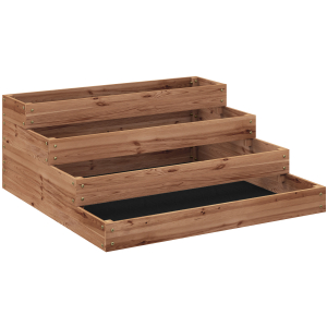Outsunny Floreira de Madeira Elevada de 4 Níveis com Desenho em Escada para Cultivos Plantas e Flores  113x113x46 cm Castanho Escuro