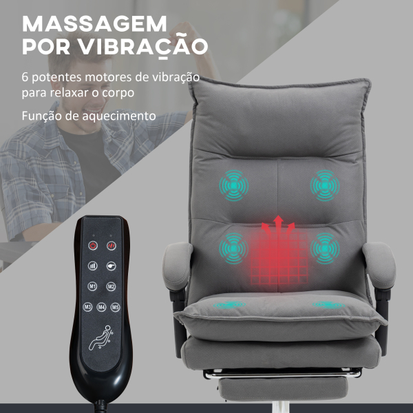 Vinsetto Cadeira de Escritório com 6 Pontos de Massagem e 5 Modos Reclinável com Função de Aquecimento 66x74x114-121,5 cm Cinza - Image 4