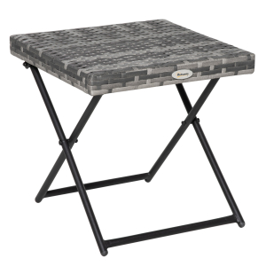 Outsunny Mesa de Jardim em Vime Sintético Mesa Dobrável com Pés Cruzados e Estrutura de Aço para Pátio Varanda 40x40x40 cm Cinza