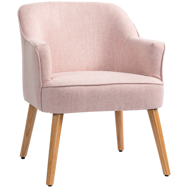 HOMCOM Poltrona Estilo Nórdico Estofada em Linho com Pés de Madeira para Dormitório Escritório Estúdio 64,5x65x79,5 cm Rosa
