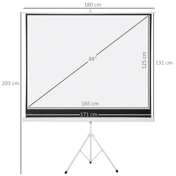 HOMCOM Tela de Projeção Dobrável 84 Polegadas Formato 4:3 com Altura Ajustável para Cinema em Casa Apresentações 180x203 cm Branco - Image 3
