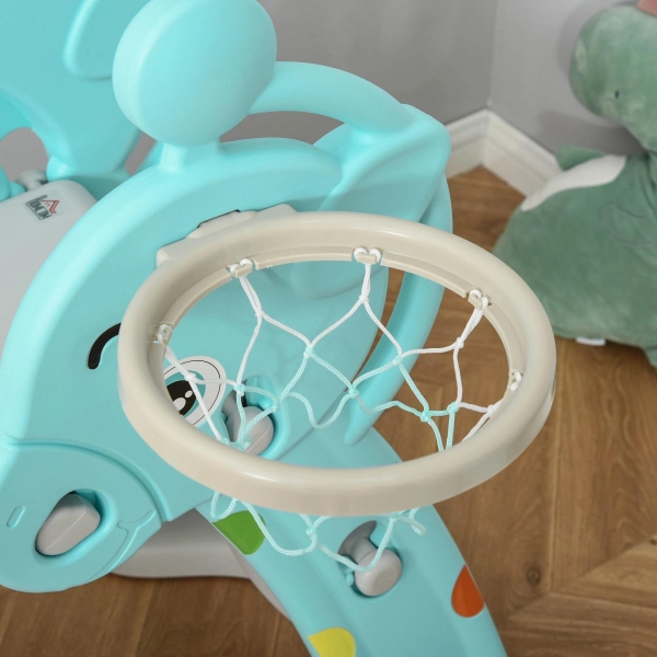 HOMCOM Escorrega Infantil Dobrável com Cesta de Basquetebol para Crianças acima de 18 meses Modelo Girafa para Interiores e Exteriores 140x87x75cm Azul e Cinza - Image 9