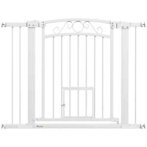 PawHut Barreira de Segurança para Cães Extensível 76-102 cm Barreira para Animais de Estimação com 2 Extensões e Porta Pequena Branco