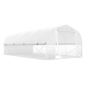 Outsunny Estufa tipo Túnel 6x3x2 m com 8 Janelas Cobertura de PE Anti UV e Porta Enrolável e Paredes Laterais Branco
