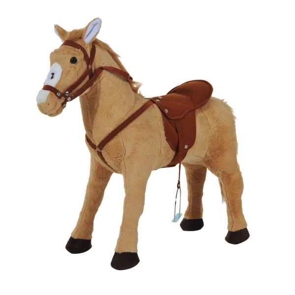 HOMCOM Cavalo de Brinquedo para Crianças de +3 Anos com Sons e Estrutura de Metal Carga 60kg 85x28x60 cm Bege
