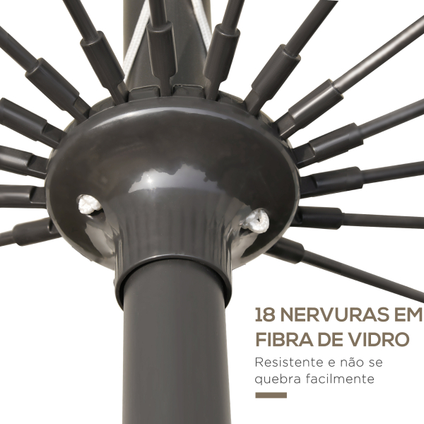 Outsunny Chapéu de Sol de Jardim Ø2,5x2,4 m com Manivela Manual Mastro Flexível Impermeável e 18 Varas para Exterior Creme - Image 7