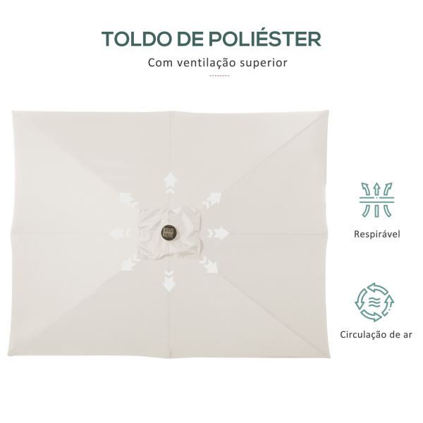 Outsunny Chapéu de Sol com Luzes LED 268x205x248 cm Chapéu de Sol de Jardim Inclinável até 45° e Abertura a Manivela Creme - Image 8