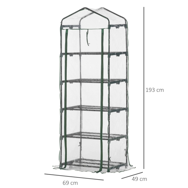 Outsunny Estufa de Jardim Vertical 69x49x193cm com 5 Prateleiras Estufa para Plantas e Cultivos com Cobertura Transparente e Verde de PVC e Aço Preto - Image 3