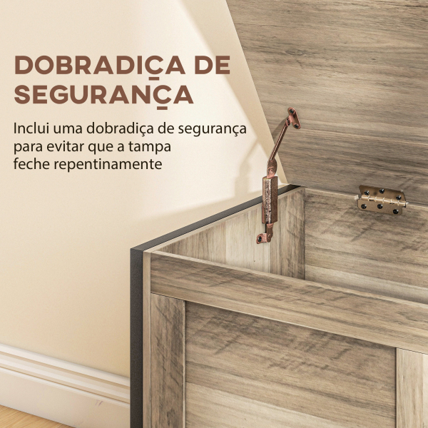 HOMCOM Baú de Armazenamento 95L Baú de Arrumação com Tampa Banco de Armazenamento com Dobradiça de Segurança 80x40x49 cm Cinza Claro - Image 5