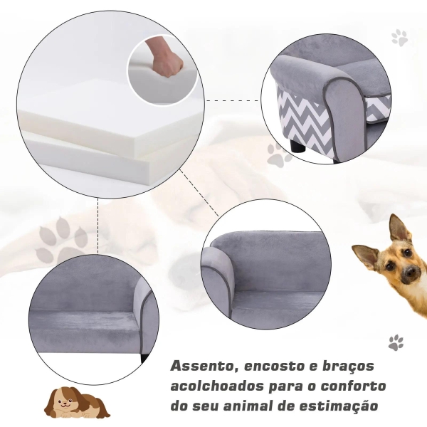 PawHut Sofá para animais de estimação com pernas  de madeira com almofada acolchoada aconchegante e capa lavável 73,5x41x33 cm Cinza - Image 6