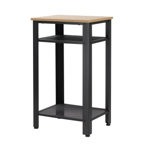HOMCOM Mesa de Apoio Estilo Industrial com 2 Prateleiras de Grade de Metal e Pés Ajustáveis 45x35x75cm Carvalho e Branco