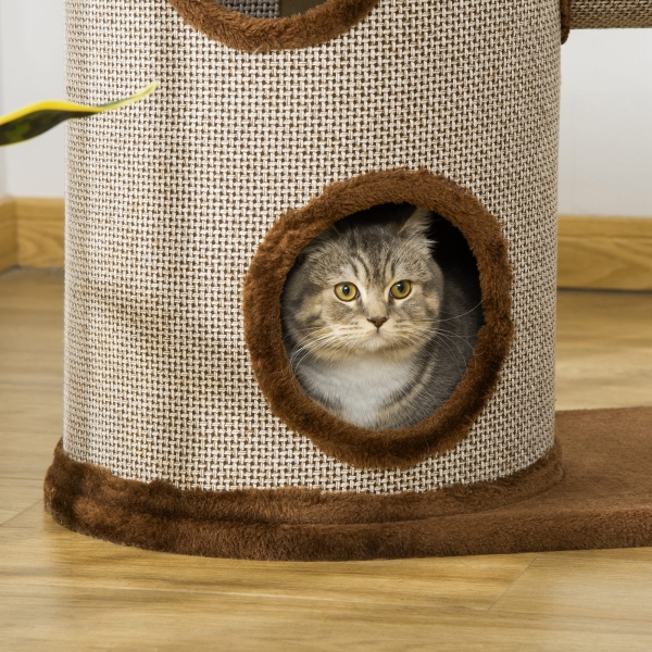 PawHut Árvore Arranhador para Gatos Médios Altura 104cm Torre de Escalada para Gatos com Barril Arranhador Plataforma Superior Túnel Poste de Sisal e Bola Suspensa 75x39x104cm Marrom - Image 7