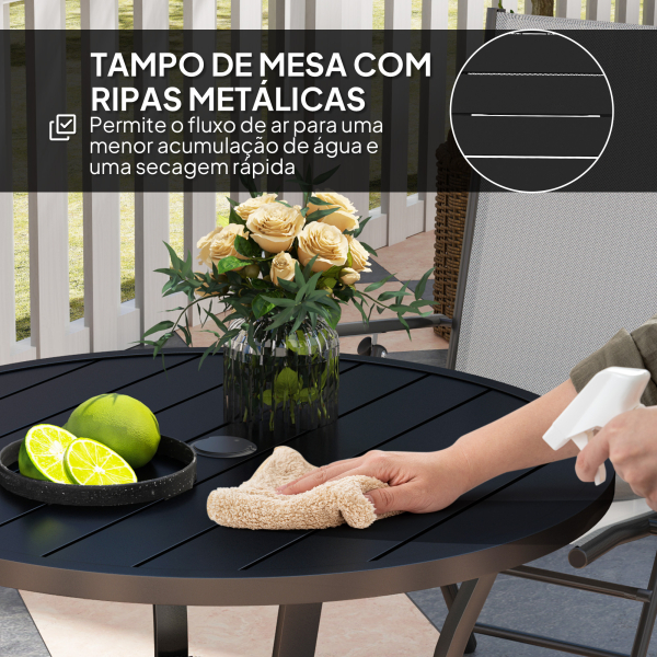 Outsunny Mesa de Jardim com Orifício para Chapéu de Sol Mesa de Refeição Exterior Redonda com Bancada de Metal Ø90x73 cm Preto - Image 6