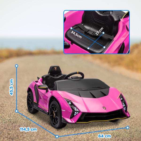 AIYAPLAY Carro Elétrico para Crianças Lamborghini 12V Controlo Remoto Faróis Buzina Arranque Lento e Música MP3 114,5x64x45,5 cm Rosa - Image 3