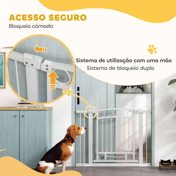 PawHut Barreira de Segurança para Cães com Largura Ajustável 76-104 cm Barreira com 2 Extensões para Escadas e Portas Branco - Image 8