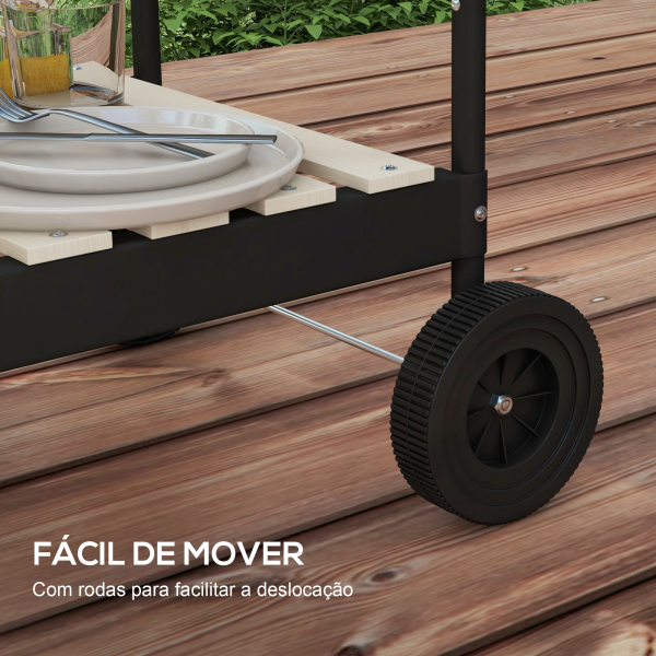Outsunny Barbecue a Carvão com Rodas Portátil com Grelha Ajustável em Altura para Piquenique Campismo 103x47x95 cm Preto - Image 8