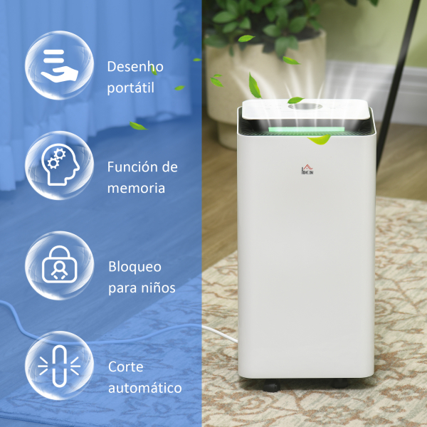 HOMCOM Desumidificador Elétrico 10L/dia Depósito 2,5L Silencioso com 5 Modos 2 Velocidades Ecrã LED e Temporizador 25x25x50,5 cm Branco - Image 8