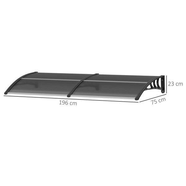 Outsunny Marquise para Portas e Janelas 196x75x23 cm Marquise de Proteção contra Sol e Chuva com Cobertura de Policarbonato Preto - Image 3