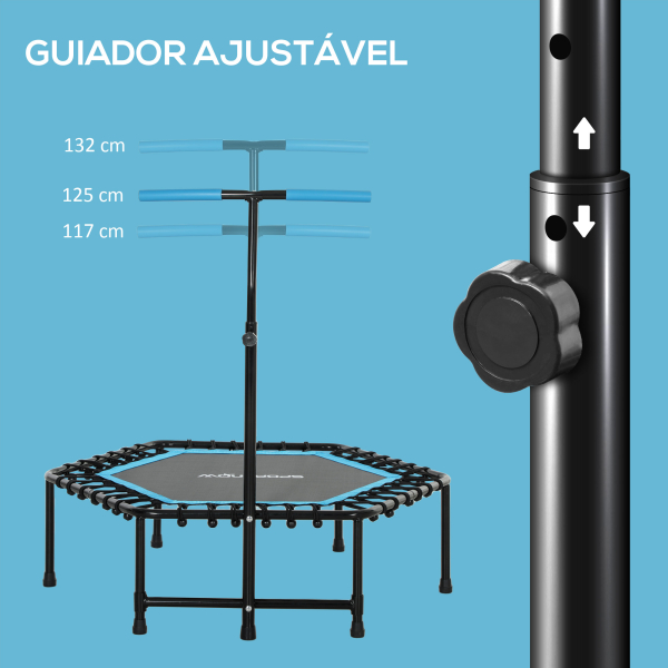 SPORTNOW Trampolim Fitness 114x114x132 cm com Guiador Ajustável em 3 Níveis Estrutura de Aço para Treino de Perna Corpo Azul - Image 4