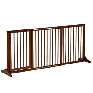 PawHut Barreira de Segurança Extensível 3 Peças com Estrutura de Madeira e Suporte de Pé 113-166x36x71 cm Marrom
