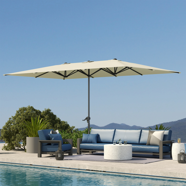 Outsunny Chapéu de Sol Duplo 4,5x2,6 m Chapéu de Sol de Jardim com Manivela Mastro de Alumínio Impermeável e Proteção UV50+ Creme - Image 8