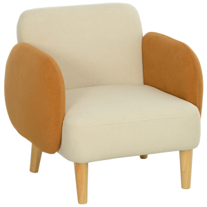 HOMCOM Poltrona Sala de Estar Poltrona para Dormitório com Apoio para os Braços e Pés de Madeira 72x87x82 cm Bege e Ocre