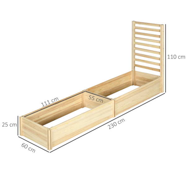 Outsunny Floreira de Madeira com Treliça para Plantas Trepadeiras e 2 Caixas de Cultivo para Pátio Varanda 230x60x110 cm Madeira - Image 3