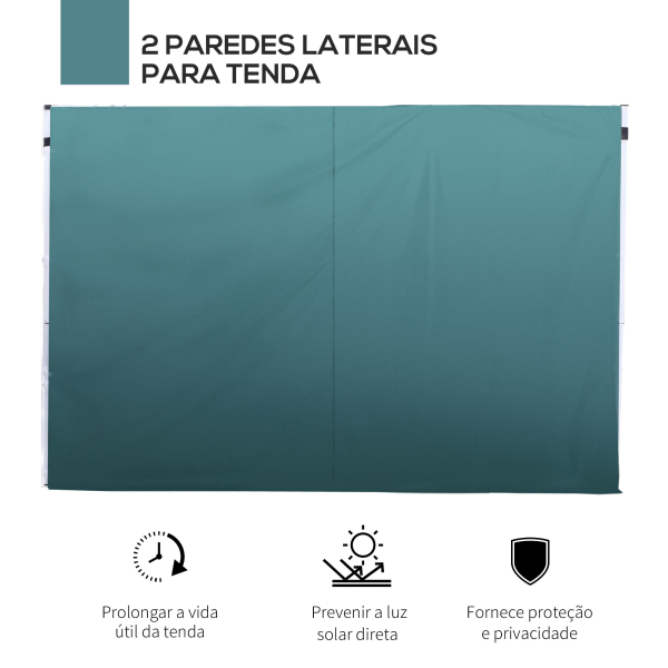 Outsunny 2 Paredes Laterais para Tenda 3x3 m Parede Lateral de Substituição de Tecido Oxford com Janela 300x200 cm Verde - Image 4