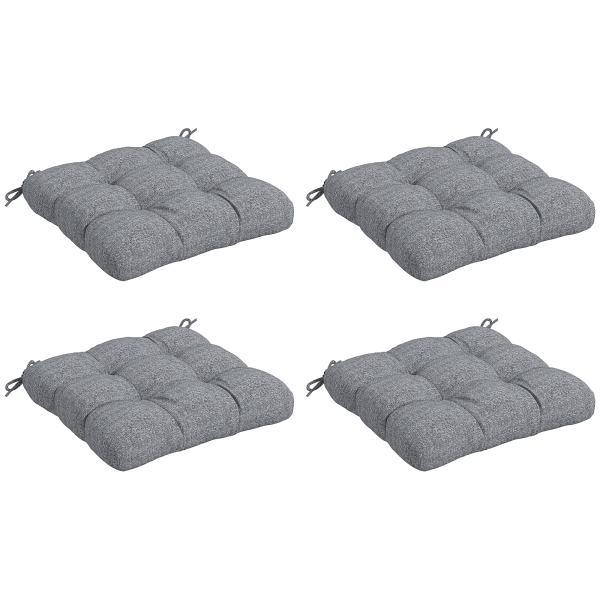 Outsunny Conjunto de 4 Almofadas para Cadeiras de Sala 48x48x7 cm Impermeáveis e Anti-UV com 2 Fitas de Fixação Cinzento
