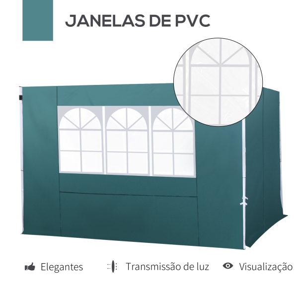 Outsunny 2 Paredes Laterais para Tenda 3x3 m Parede Lateral de Substituição de Tecido Oxford com Janela 300x200 cm Verde - Image 5