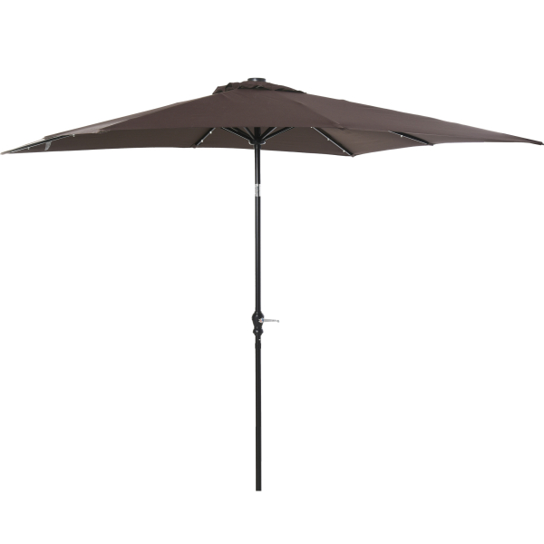 Outsunny Chapéu de Sol com Luzes LED 268x205x248 cm Chapéu de Sol de Jardim Inclinável até 45° e Abertura a Manivela Marrom