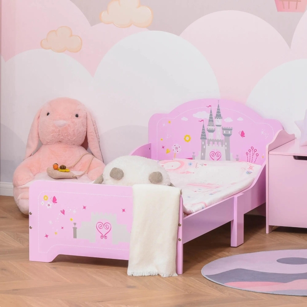 HOMCOM Cama Infantil acima de 3 Anos Cama para Crianças de Madeira com Barreira de Proteção Carga Máx. 50kg 143x73x60cm Rosa - Image 2