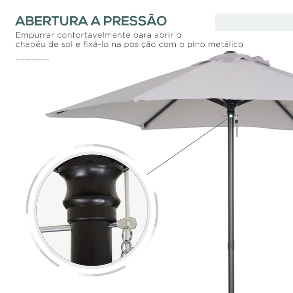 Outsunny Chapéu de Sol de Jardim Ø196x204 cm com Mastro de Alumínio Manivela Teto com Ventilação Suporte de Fixação e Desmontável  Cinzento Claro - Image 7