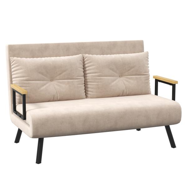 HOMCOM Sofá Cama Sofá Convertível em Cama de 2 Lugares Dobrável com Encosto Ajustável em 5 Níveis e 2 Almofadas 102x73x81 cm Bege
